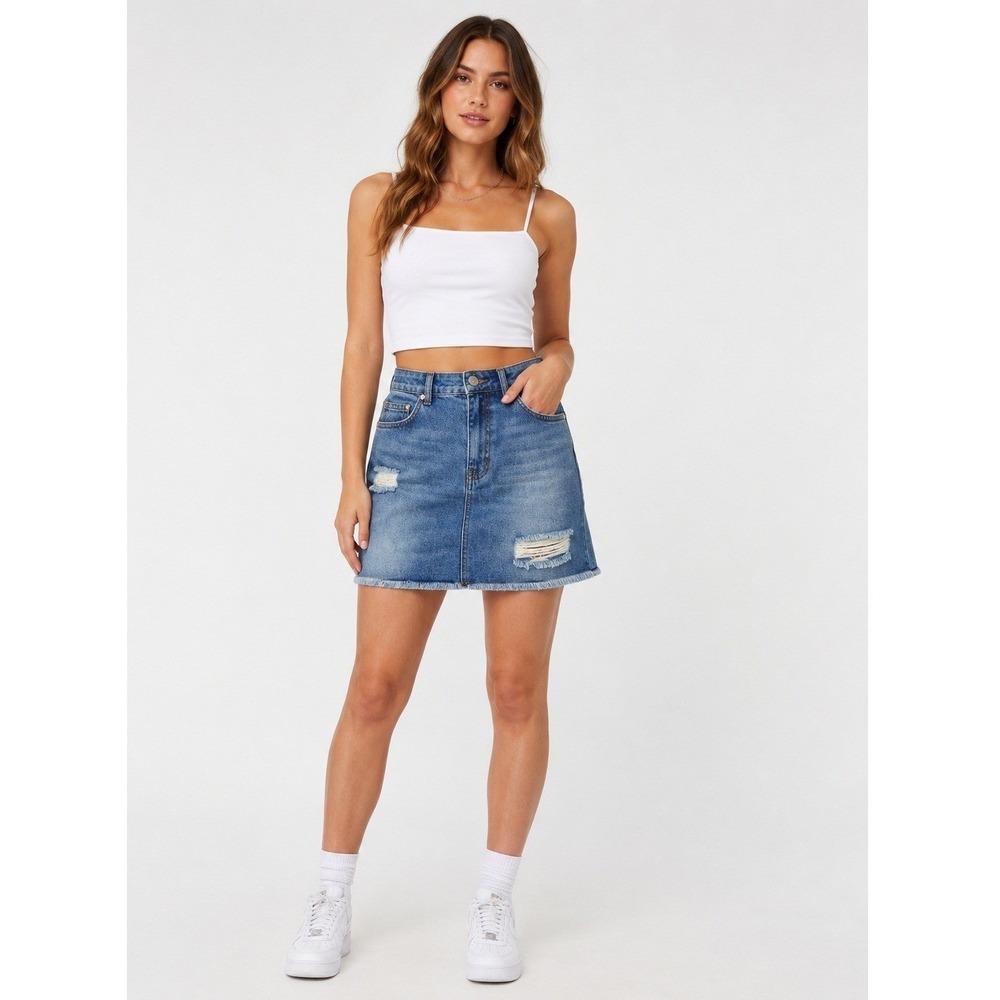 Y2K Harper Denim Micro Mini Skirt Womens M Blue Jean Cut-off Raw Hem Distressed